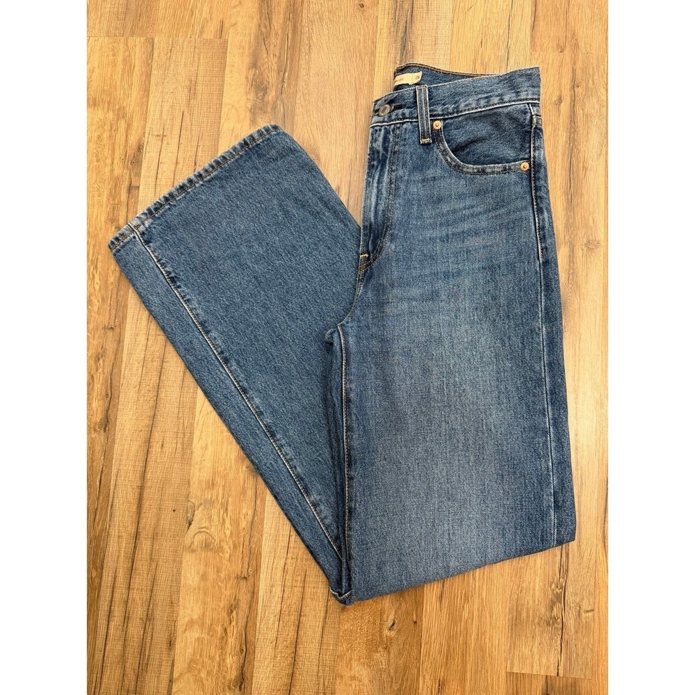 Levi's Ribcage Wide Leg Jeans 26 High Rise Straight Denim Blue Cotton - Picture 2 of 11